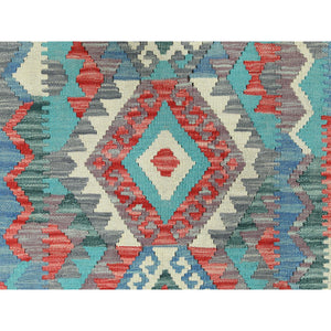 3'1"x5'5" Colorful, Organic Wool Hand Woven, Afghan Kilim with Geometric Design Natural Dyes, Flat Weave Reversible, Oriental Rug FWR493284