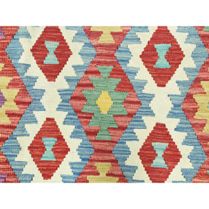 8'3"x9'9" Colorful, Flat Weave Natural Wool, Hand Woven Afghan Kilim with Geometric Design, Vegetable Dyes Reversible, Oriental Rug FWR493290