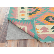 Load image into Gallery viewer, 3&#39;9&quot;x6&#39; Colorful, Hand Woven Afghan Kilim with Geometric Design, Vegetable Dyes Flat Weave, Soft Wool Reversible, Oriental Rug FWR493362