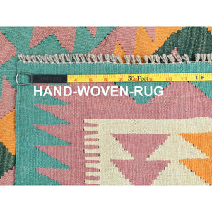 3'9"x6' Colorful, Hand Woven Afghan Kilim with Geometric Design, Vegetable Dyes Flat Weave, Soft Wool Reversible, Oriental Rug FWR493362