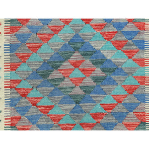 3'8"x5'10" Colorful, Flat Weave Extra Soft Wool, Hand Woven Afghan Kilim with Geometric Design, Vegetable Dyes Reversible, Oriental Rug FWR493398