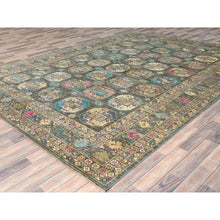 Load image into Gallery viewer, 8&#39;9&quot;x11&#39;7&quot; Sage Green, Hand Knotted Afghan Super Kazak with Geometric Medallions, Vegetable Dyes Dense Weave, Pure Wool, Oriental Rug FWR493626