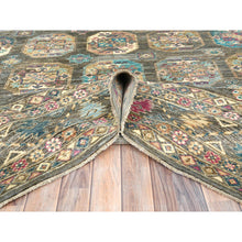 Load image into Gallery viewer, 8&#39;9&quot;x11&#39;7&quot; Sage Green, Hand Knotted Afghan Super Kazak with Geometric Medallions, Vegetable Dyes Dense Weave, Pure Wool, Oriental Rug FWR493626