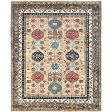 Load image into Gallery viewer, 8&#39;x9&#39;9&quot; Wheat Color, Dense Weave Soft Wool, Hand Knotted Afghan Super Kazak with Geometric Design, Vegetable Dyes, Oriental Rug FWR493662