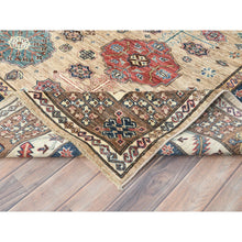 Load image into Gallery viewer, 8&#39;x9&#39;9&quot; Wheat Color, Dense Weave Soft Wool, Hand Knotted Afghan Super Kazak with Geometric Design, Vegetable Dyes, Oriental Rug FWR493662