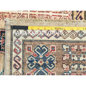 8'x9'9" Wheat Color, Dense Weave Soft Wool, Hand Knotted Afghan Super Kazak with Geometric Design, Vegetable Dyes, Oriental Rug FWR493662