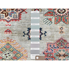 Load image into Gallery viewer, 10&#39;x13&#39;6&quot; Light Gray, Afghan Super Kazak with Geometric Medallions, Natural Dyes Densely Woven, Extra Soft Wool Hand Knotted, Oriental Rug FWR493668