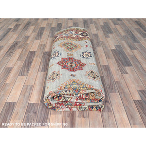 10'x13'6" Light Gray, Afghan Super Kazak with Geometric Medallions, Natural Dyes Densely Woven, Extra Soft Wool Hand Knotted, Oriental Rug FWR493668