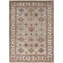 Load image into Gallery viewer, 9&#39;x12&#39;4&quot; Stone Gray, Dense Weave Extra Soft Wool, Hand Knotted Afghan Super Kazak with Geometric Medallions, Vegetable Dyes, Oriental Rug FWR493878