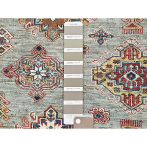 9'x12'4" Stone Gray, Dense Weave Extra Soft Wool, Hand Knotted Afghan Super Kazak with Geometric Medallions, Vegetable Dyes, Oriental Rug FWR493878