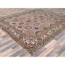 Load image into Gallery viewer, 9&#39;9&quot;x9&#39;9&quot; Silver Pink, Afghan Super Kazak with Geometric Medallions, Vegetable Dyes Dense Weave, Organic Wool Hand Knotted, Square Oriental Rug FWR493914