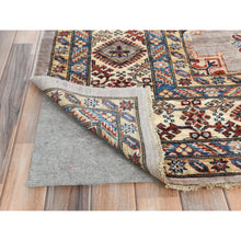 Load image into Gallery viewer, 9&#39;9&quot;x9&#39;9&quot; Silver Pink, Afghan Super Kazak with Geometric Medallions, Vegetable Dyes Dense Weave, Organic Wool Hand Knotted, Square Oriental Rug FWR493914