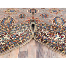 Load image into Gallery viewer, 9&#39;9&quot;x9&#39;9&quot; Silver Pink, Afghan Super Kazak with Geometric Medallions, Vegetable Dyes Dense Weave, Organic Wool Hand Knotted, Square Oriental Rug FWR493914