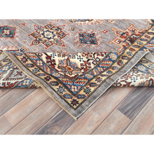 Load image into Gallery viewer, 9&#39;9&quot;x9&#39;9&quot; Silver Pink, Afghan Super Kazak with Geometric Medallions, Vegetable Dyes Dense Weave, Organic Wool Hand Knotted, Square Oriental Rug FWR493914