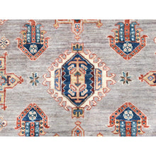 Load image into Gallery viewer, 9&#39;9&quot;x9&#39;9&quot; Silver Pink, Afghan Super Kazak with Geometric Medallions, Vegetable Dyes Dense Weave, Organic Wool Hand Knotted, Square Oriental Rug FWR493914