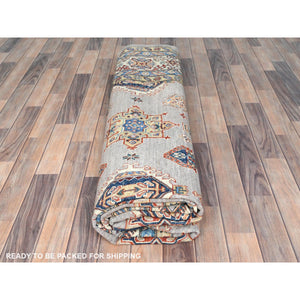 9'9"x9'9" Silver Pink, Afghan Super Kazak with Geometric Medallions, Vegetable Dyes Dense Weave, Organic Wool Hand Knotted, Square Oriental Rug FWR493914