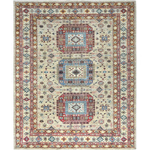 Load image into Gallery viewer, 8&#39;x9&#39;6&quot; Cream, Afghan Super Kazak with Large Medallions, Vegetable Dyes Dense Weave, Extra Soft Wool Hand Knotted, Oriental Rug FWR493938