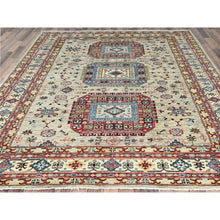 Load image into Gallery viewer, 8&#39;x9&#39;6&quot; Cream, Afghan Super Kazak with Large Medallions, Vegetable Dyes Dense Weave, Extra Soft Wool Hand Knotted, Oriental Rug FWR493938