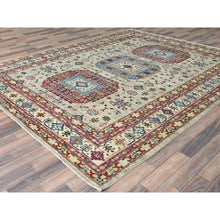 Load image into Gallery viewer, 8&#39;x9&#39;6&quot; Cream, Afghan Super Kazak with Large Medallions, Vegetable Dyes Dense Weave, Extra Soft Wool Hand Knotted, Oriental Rug FWR493938