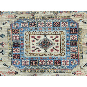 8'x9'6" Cream, Afghan Super Kazak with Large Medallions, Vegetable Dyes Dense Weave, Extra Soft Wool Hand Knotted, Oriental Rug FWR493938