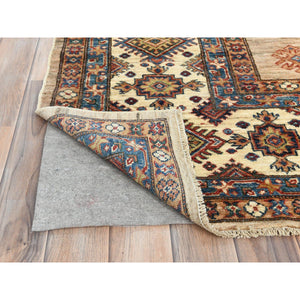 9'x12' Honey Brown, Densely Woven Pure Wool, Hand Knotted Afghan Super Kazak with Large Elements Design, Natural Dyes, Oriental Rug FWR493956