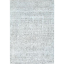 Load image into Gallery viewer, 9&#39;4&quot;x12&#39;3&quot; Blueish Gray, Worn Down Rustic Feel, Worn Wool Hand Knotted, Vintage Persian Tabriz, Oriental Rug FWR494040