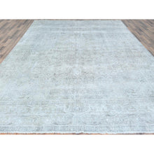 Load image into Gallery viewer, 9&#39;4&quot;x12&#39;3&quot; Blueish Gray, Worn Down Rustic Feel, Worn Wool Hand Knotted, Vintage Persian Tabriz, Oriental Rug FWR494040