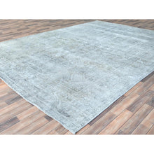 Load image into Gallery viewer, 9&#39;4&quot;x12&#39;3&quot; Blueish Gray, Worn Down Rustic Feel, Worn Wool Hand Knotted, Vintage Persian Tabriz, Oriental Rug FWR494040
