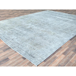 9'4"x12'3" Blueish Gray, Worn Down Rustic Feel, Worn Wool Hand Knotted, Vintage Persian Tabriz, Oriental Rug FWR494040
