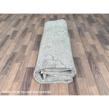 Load image into Gallery viewer, 9&#39;4&quot;x12&#39;3&quot; Blueish Gray, Worn Down Rustic Feel, Worn Wool Hand Knotted, Vintage Persian Tabriz, Oriental Rug FWR494040
