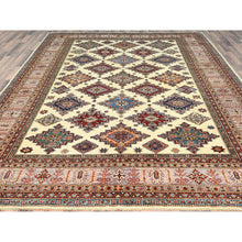 Load image into Gallery viewer, 9&#39;3&quot;x12&#39; Ivory, Afghan Super Kazak with Geometric Medallions, Natural Dyes Densely Woven, Natural Wool Hand Knotted, Oriental Rug FWR494280
