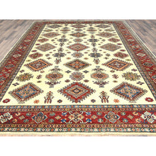 Load image into Gallery viewer, 9&#39;2&quot;x12&#39; Ivory, Densely Woven Organic Wool, Hand Knotted Afghan Super Kazak with Geometric Medallions, Natural Dyes, Oriental Rug FWR494304