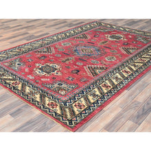 Load image into Gallery viewer, 6&#39;x8&#39;9&quot; Taffy Pink, Natural Wool Hand Knotted, Afghan Super Kazak with Large Medallions, Natural Dyes Densely Woven, Oriental Rug FWR494340