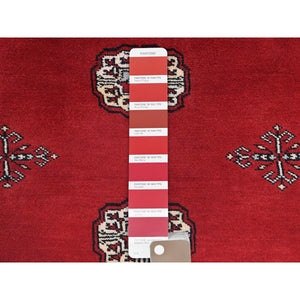 12'x15' Deep and Rich Red, Hand Knotted Mori Bokara with Geometric Medallions Design, Extra Soft Wool, Oversized Oriental Rug FWR494358