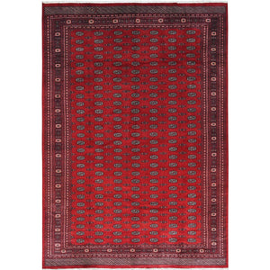 12'x17'10" Deep and Rich Red, Mori Bokara with Geometric Medallions Design, Natural Wool Hand Knotted, Oversized Oriental Rug FWR494370