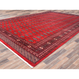 12'x17'10" Deep and Rich Red, Mori Bokara with Geometric Medallions Design, Natural Wool Hand Knotted, Oversized Oriental Rug FWR494370