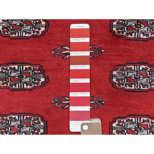 12'x17'10" Deep and Rich Red, Mori Bokara with Geometric Medallions Design, Natural Wool Hand Knotted, Oversized Oriental Rug FWR494370