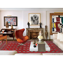 Load image into Gallery viewer, 8&#39;3&quot;x10&#39;3&quot; Deep and Rich Red, Mori Bokara with Geometric Medallions Design, Extra Soft Wool Hand Knotted, Oriental Rug FWR494388