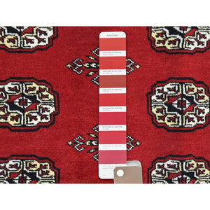 8'3"x10'3" Deep and Rich Red, Mori Bokara with Geometric Medallions Design, Extra Soft Wool Hand Knotted, Oriental Rug FWR494388