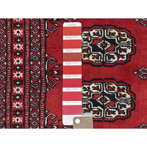 2'x3'4" Deep and Rich Red, Hand Knotted Mori Bokara with Geometric Medallions Design, Natural Wool, Mat Oriental Rug FWR494430