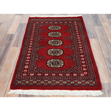 Load image into Gallery viewer, 2&#39;1&quot;x3&#39;2&quot; Deep and Rich Red, Mori Bokara with Geometric Medallions Design, Soft Wool Hand Knotted, Mat Oriental Rug FWR494472