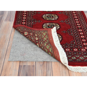 2'1"x3'2" Deep and Rich Red, Mori Bokara with Geometric Medallions Design, Soft Wool Hand Knotted, Mat Oriental Rug FWR494472