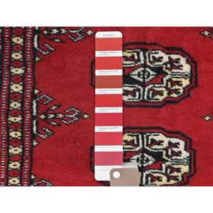 2'x3' Deep and Rich Red, Mori Bokara with Geometric Medallions Design, Extra Soft Wool Hand Knotted, Mat Oriental Rug FWR494478