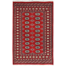 Load image into Gallery viewer, 4&#39;x6&#39;3&quot; Deep and Rich Red, Mori Bokara with Geometric Medallions Design, Extra Soft Wool Hand Knotted, Oriental Rug FWR494508
