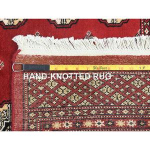 4'x6'3" Deep and Rich Red, Mori Bokara with Geometric Medallions Design, Extra Soft Wool Hand Knotted, Oriental Rug FWR494508