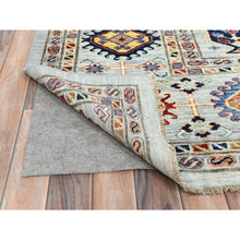 Load image into Gallery viewer, 10&#39;x14&#39; Silver Blue, Natural Dyes Densely Woven, Pure Wool Hand Knotted, Afghan Super Kazak with Repetitive Tree Design, Oriental Rug FWR494616
