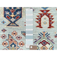 Load image into Gallery viewer, 10&#39;x14&#39; Silver Blue, Natural Dyes Densely Woven, Pure Wool Hand Knotted, Afghan Super Kazak with Repetitive Tree Design, Oriental Rug FWR494616