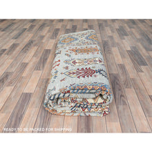 Load image into Gallery viewer, 10&#39;x14&#39; Silver Blue, Natural Dyes Densely Woven, Pure Wool Hand Knotted, Afghan Super Kazak with Repetitive Tree Design, Oriental Rug FWR494616