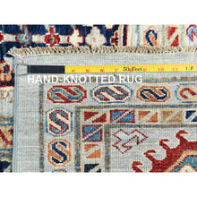 Load image into Gallery viewer, 10&#39;x14&#39; Silver Blue, Natural Dyes Densely Woven, Pure Wool Hand Knotted, Afghan Super Kazak with Repetitive Tree Design, Oriental Rug FWR494616