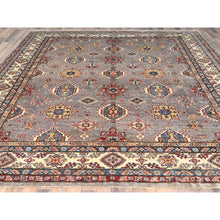 Load image into Gallery viewer, 9&#39;7&quot;x9&#39;9&quot; Gray, Afghan Super Kazak with Tribal Medallions, Vegetable Dyes Dense Weave, Soft Wool Hand Knotted, Square Oriental Rug FWR494622